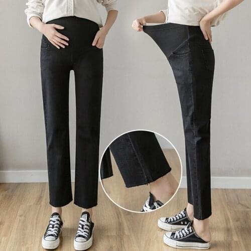 Black Straight Loose Maternity Pants Jeans Cropped Pants Spring and Autumn 2020 New Belly Lift Pants