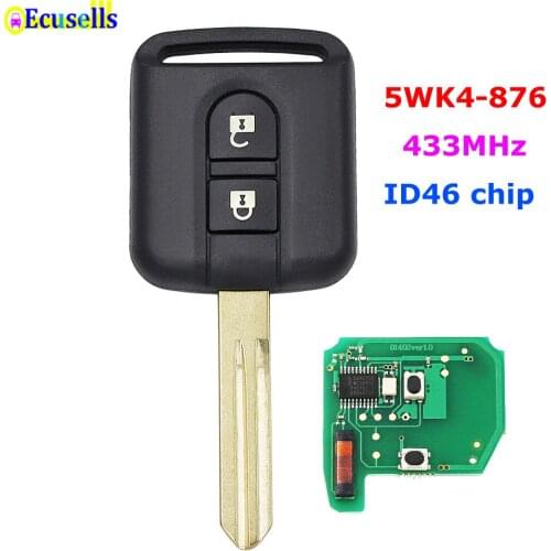 2 Button Remote Car Key Fob 433MHz ID46 PCF7946 Chip for Nissan Micra Navara Qashqai 2003-2010 FCC ID: 5WK4-876