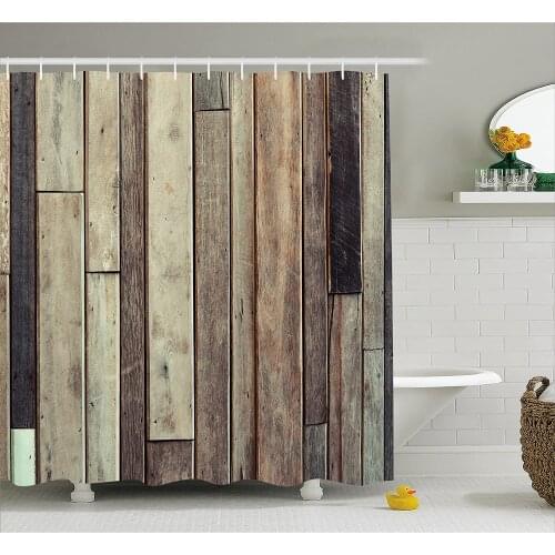 Wooden Shower Curtain Antique Old Planks Flooring Wall American Style Western Rustic Panel Graphic Print Bathroom Decor Curtains