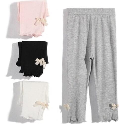 2021 Summer Girls Leggings 3-10Years Kids Baby Tights Ribbed Pencil Pants With Bow Princess Trousers For Children Clothing