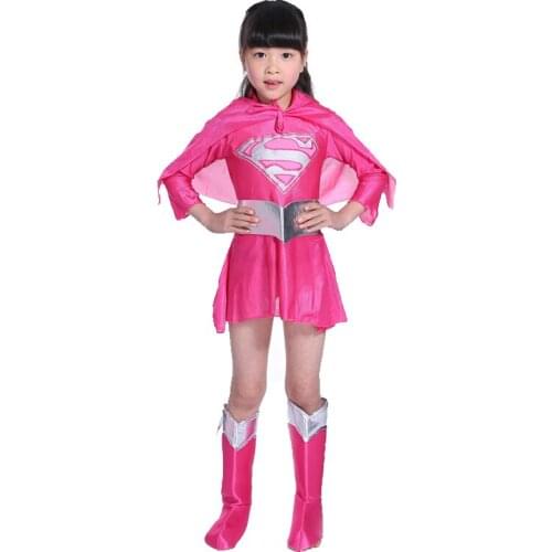 Kids Pink Supergirl Costume Toddler Girls Supergirl Dress Up Outfit Superhero Halloween Fancy Dress Child Halloween Costumes