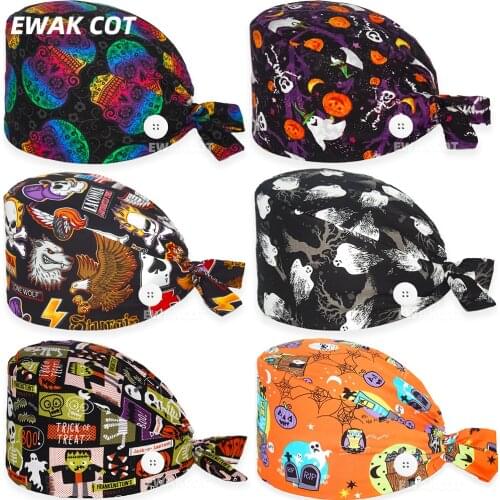 Women Men Surgical Hats Anime Printing 100% Cotton Dentist Clinic Pet Shop Beauty Salon Lab Nursing Hat Beauty Salon Scrub Caps