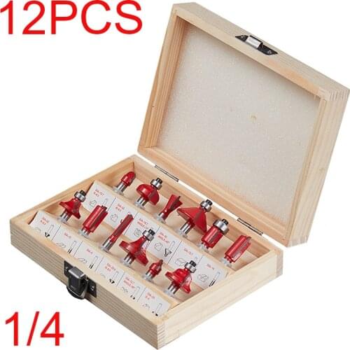 12pcs/set Woodworking Milling Cutters 1/4''/6.35mmShank Carbide Router Bit For Wood Cutter Engraving Cutting Tools