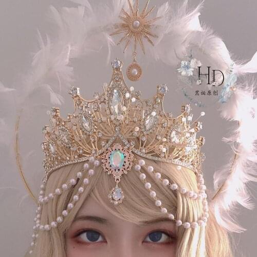 Lolita Halo White Angel Feather Wings Crown Hair Accessories Cosplay Super Fairy Crystal Aperture Flower Wedding Headdress