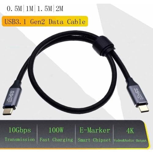 100W PD USB-C Cable USB 3.1 Gen2 10Gbps Thunderbolt 3 Cable For MacBook Air iPad Pro 2020 Nintendo SAMSUNG Note 20 QC4.0 PPS 4K