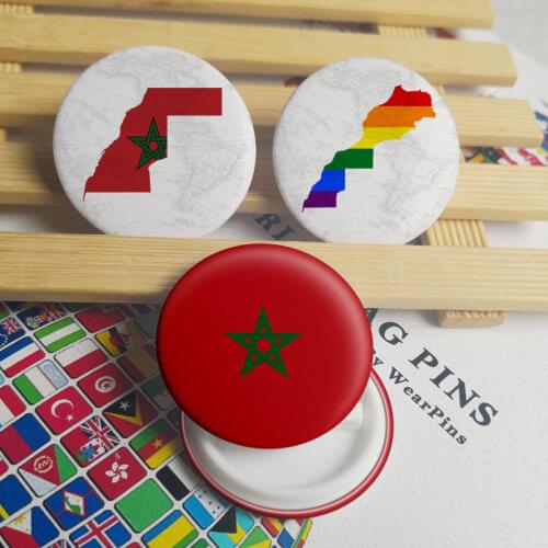 Morocco Flag Map Tin Button Pins LGBT Gay Rainbow Pride Tin Button Badges