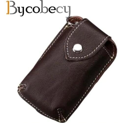 BYCOBECY Genuine Leather Car Key Wallets Men Key Holder Housekeeper Organizer Key Case Bag Pouch Purse Covers Hasp Key Case