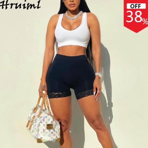 Summer Suit for Women White Tops Short Pants Lace Patchwork Slim Womens Tracksuit Set Fashion Fitness Runway Two Peice Sets