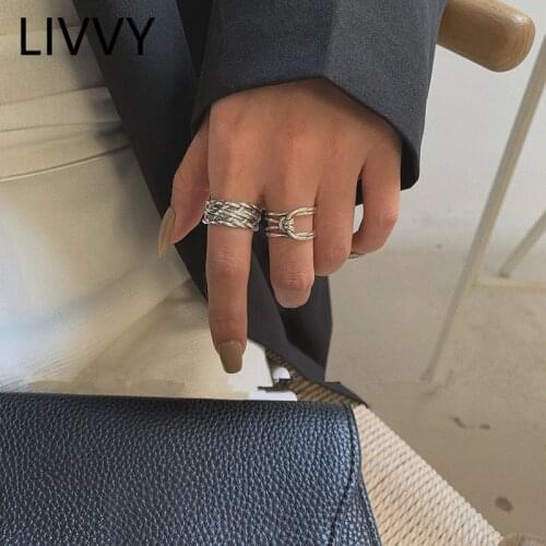 LIVVY Thai Silver Color Korean Braided Knotted Winding Cross Ring For Women Wide Ring Opening Fashion Jewelry Couple