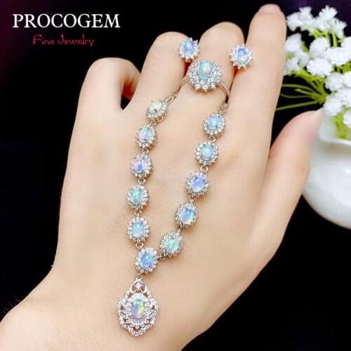 Top Natural Opal Jewelry Sets for Women Party Necklace and Earrings Ring Fine Jewelry October Birthstone Gifts S925 Silver #1348