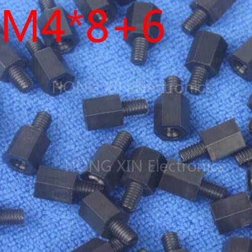 M4*8+6 Black 100pcs Nylon Standoff Spacer Standard M4 Plastic Male-Female 8mm Standoff Kit Repair Set High Quality