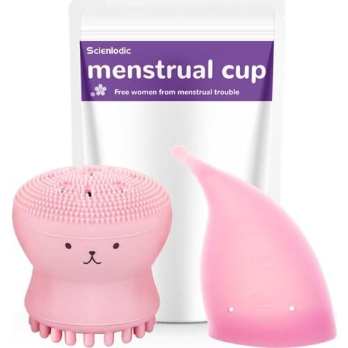 Menstrual Cup Medical Silicone Feminine Hygiene Copa Menstrual Cup Sterilizer Period Cup for Women Lady Face Cleansing Brush