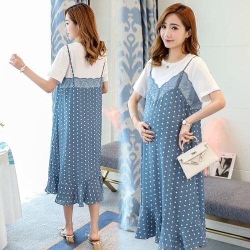 Sweet Lace Maternity Dress Chiffon Clothes For Pregnant Women Dot Pregnancy Dress Maternity Vestidos Dress Pregnant Clothing