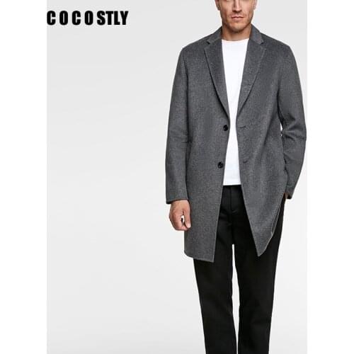 2021 Autumn Winter Za Men Coats Vintage Black Wool Coat Casual Solid Button Warm Jackets England Style Cashmere Overcoat Male