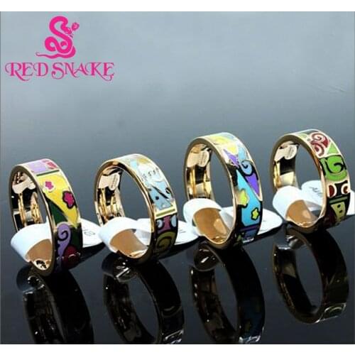 RED SNAKE Newest Ring Thin 0.6cm Width Rose Gold-color Ribbon Abstract Pattern Design Enamel Jewelry Ring, 1 Piece/pack