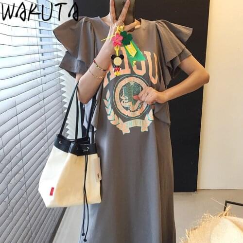 WAKUTA Butterfly Sleeve Long Dress Korean Style 2021 Summer Fashion Printing Dresses Loose Casual Streetwear Vestido De Mujer