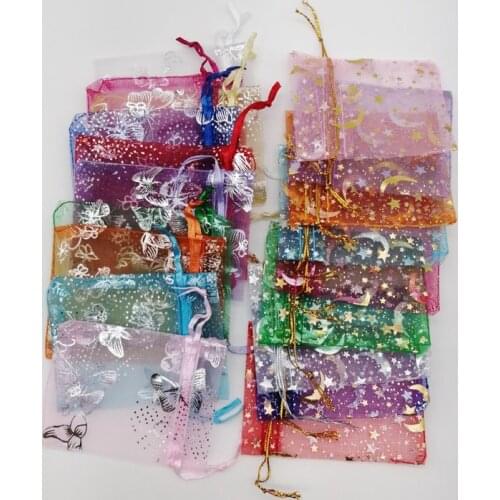 500Pcs 7x9 9x12 13x18 Butterfly Star Moon Organza Gift Bags Drawstring Gift Bag for Jewelry Packing Bag Storage Display Pouches