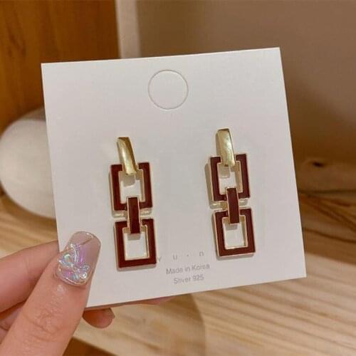 Exaggerated Hollow Square Long Drop Earrings For Women Contrast Color Trendy Enamel Drip Earings Temperament Personality ear