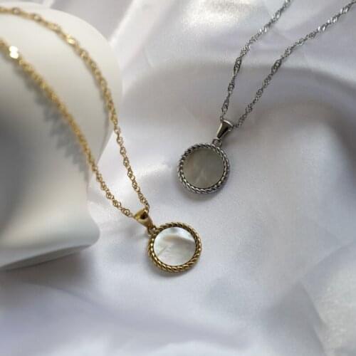 JOOLIM Jewelry Wholesale PVD Gold Finish Round Shell Pendant Necklace 2021 Stainless Steel Jewelry