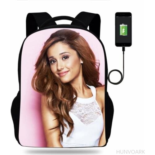 New Ariana Grande Backpack Girls School Bag Children Student Book Bags Women Rucksack Teens USB Travel Knapsack Mochila