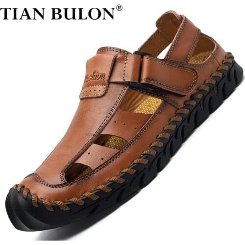 Summer Genuine Leather Men Casual Shoes Breathable Men Beach Shoes Handmade Luxury Brand Sandals Men Driving Shoes Zapato Hombre