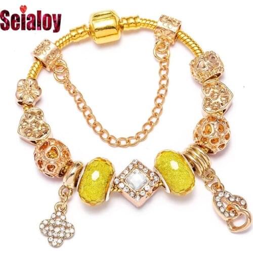 Seialoy Golden DIY Crystal Popular Heart Charm Bracelet For Women Snake Chain Bracelet Femme Pulseras Children Jewellery Gift