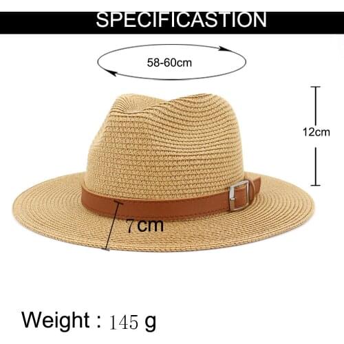 Women Hats Wide Brim Khaki Black Men Caps Panama Casual Classic Band Belt Chain Spring Straw Outdoor Beach Panama Summer Sun Hat