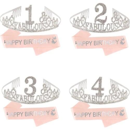 1st 2nd 3rd 4th Fabulous Birthday Crown and Satin Sash Set for Baby Kids Birthday Gift for Toddlers Girl Birthday Party Supplies