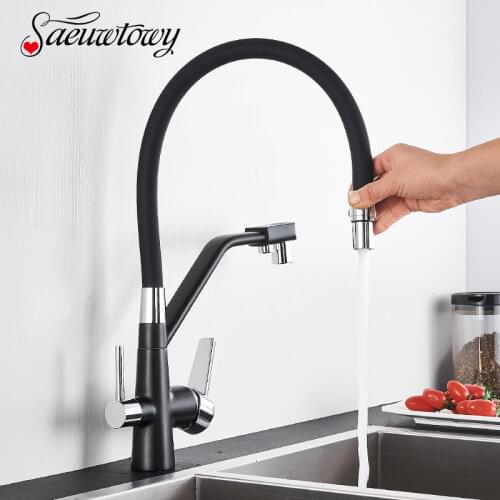 Brass Kitchen Faucet Healthy Filtered Lead Sink Faucet Double Outlet 360 ° Rotation Torneira With Filtered Water Hot and Cold