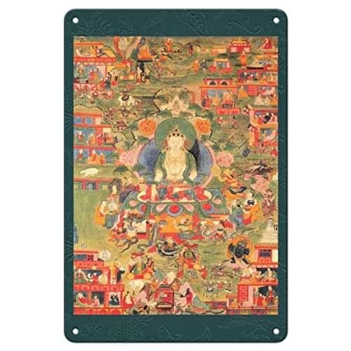 Tonpa Shenrab Miwo - Founder of Bön in The Human World - Tibetan Thangka Buddhist Painting - Metal Tin Sign
