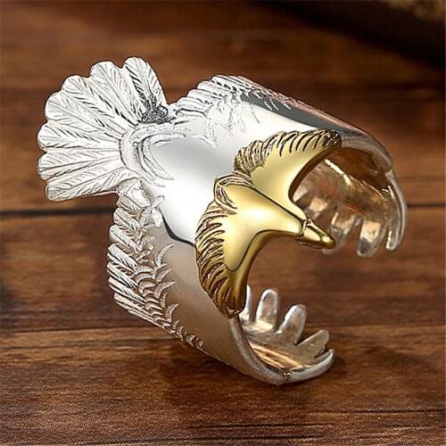 Unique Flying Eagle Knight Ring Cool Punk Animal Retro Open Ring Jewelry Vintage Eagle Wing Eagle Ring Bar Party Ring Gifts