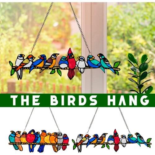 Bird Species Stained Pendant Window Hanging Suncatcher Acrylic Birds Hanging Wind Chimes & Hanging Decorations