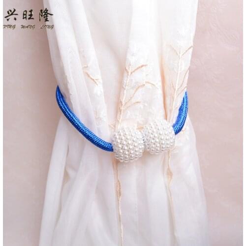 XWL 2Pcs Pearl Beads Curtain Tieback With Magnet Clip Hanging Rope Belts Strap Curtain Pendant Accessories Lashing Bind Tiebacks