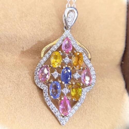 CoLife Jewelry 100% Natural Multi-color Sapphire Pendant for Party 9 Pieces Natural Sappphire Pendant 925 Silver Jewelry