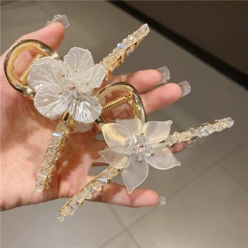 Alloy Crystal Peal Flower Hair Claws For Women Hair Accessories Rhinestones Hairpins Handmade Hair Clips