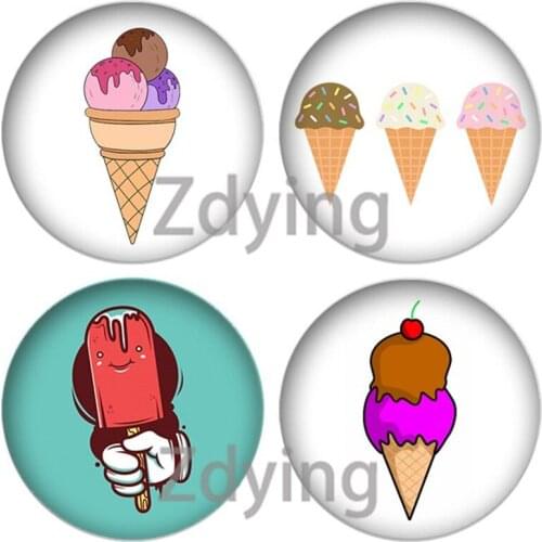 Zdying New Arrival 10pcs Ice Cream Round Glass Cabochon Photo Dome DIY Necklace Bracelet Charm Jewelry Findings