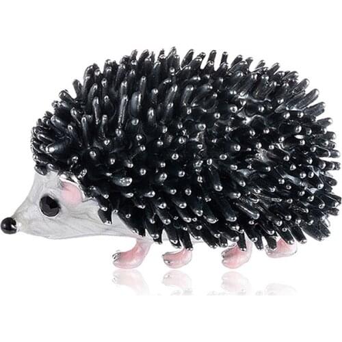 Black Enamel Hedgehog Brooches For Women Lovely Animal Fashion Jewelry Pins Gift
