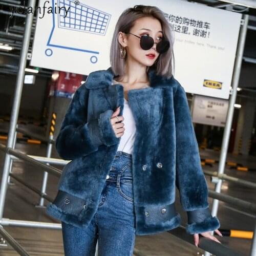Genuine Real Fur Coat Female Warm Winter Jackets for Women 2020 Fashion Sheep Shearling Motorcycle Jacket Sheepskin Coat