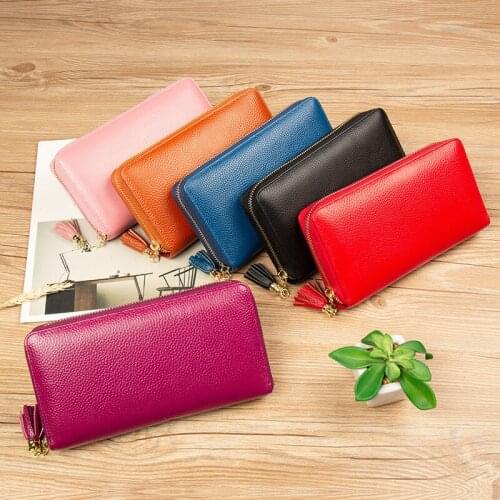 Womens multi-card hand bag, large-capacity leather card holder, zipper, multi-function integrated wallet, anti-theft brush