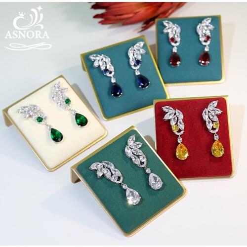 ASNORA European Womens Wedding CZ Dance Jewelry Water Drop Pendant Earrings Cubic Zirconia Long Earrings Bridal Party