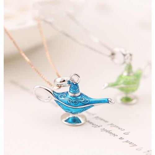 925 Sterling Silver Aladdin Magic Lamp Wish Lamp Necklace Pendant Charm Jewelry For Women Sweater Necklaces Birthday Presents