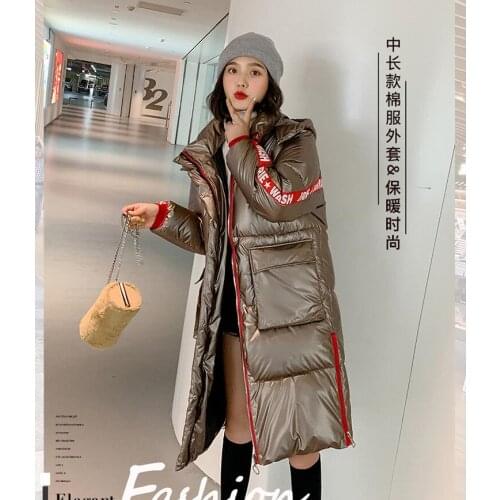 Winter Jacket Women Thick Warm Hooded Overcoat Fashion Glossy Long Cotton Padded Parka Women Streetwear Cotton coat Winter Coats