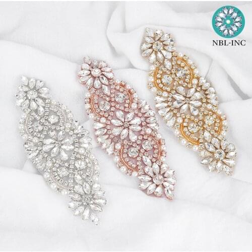 10pcs) Silver rose gold rhinestone applique accessories beaded wedding crystal glass applique for dress garment WDD0230