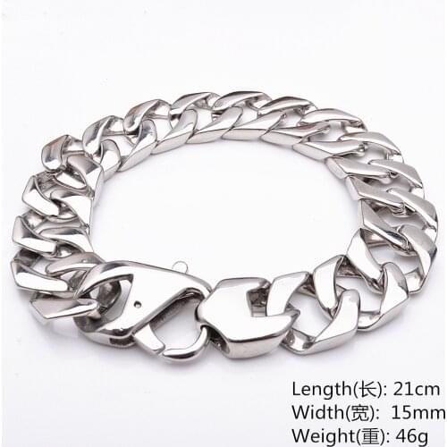 15MM Fashion Buckle Stainless Steel Silver Color Polished Cut Cuban Curb Chain Mens Unisexs Bracelet Bangle 8.66" High Quality