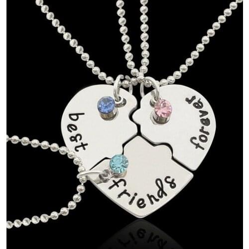 3PCS/Set Heart Pendant Necklace For Children Necklace Choker Jewelry Chain Christmas Gift "Best Gift Friends Forever" Lettering