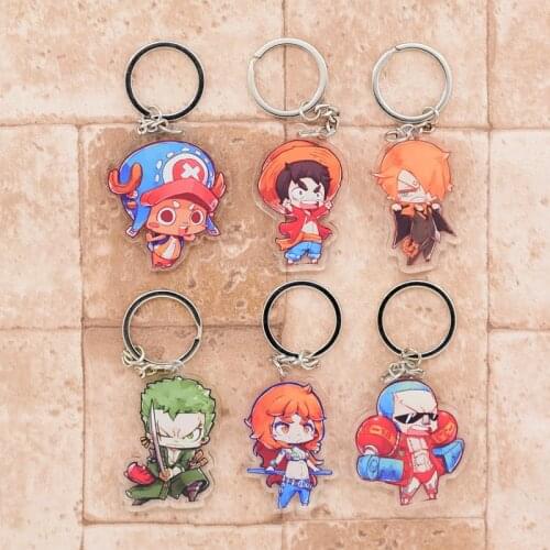 2019 One Piece Keychain Luffy Chopper Double Sided Acrylic Key Chain Pendant Anime Accessories Cartoon Key Ring