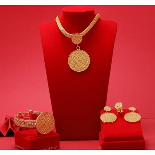24K Dubai Gold Color Jewelry Sets For Women African India Party Wedding Necklace Pendant Earrings Jewellery Set Engagement Gifts