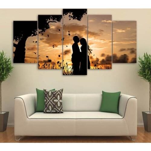 5 Pieces Under The Tree Couple Kiss Sunset Shadow Landscape Paintings Hd Prints Canvas Wall Art Pictures Home Decor Posters