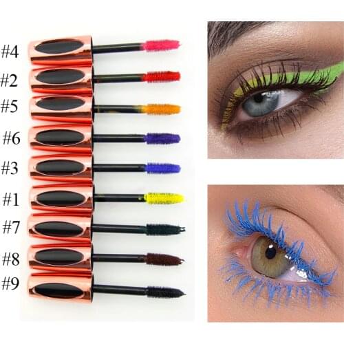 50pcs/lot Private Label Colored Mascara Waterproof Blue Yellow Silk Fiber Lash Mascara Eyelash Eyes Makeup Cosmetics Wholesale