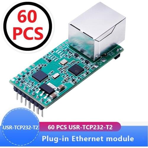 60PCS USR-TCP232-T2 Tiny Serial Ethernet Converter Module Serial UART TTL to Ethernet TCPIP Module Support DHCP and DNS